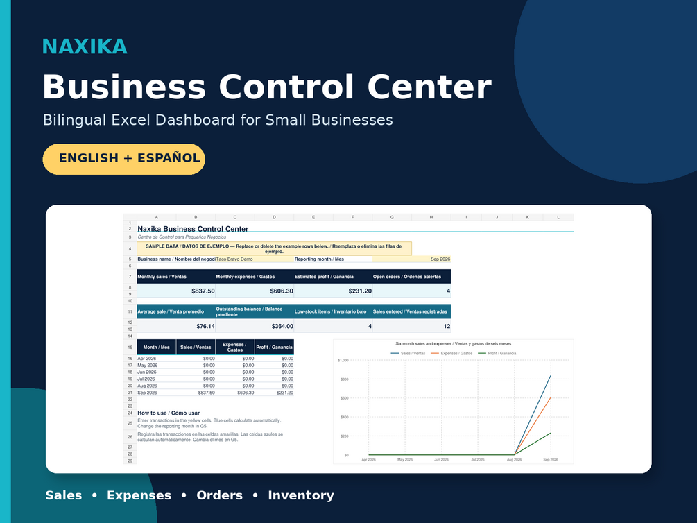 Portada del Naxika Business Control Center con vista del dashboard de Excel